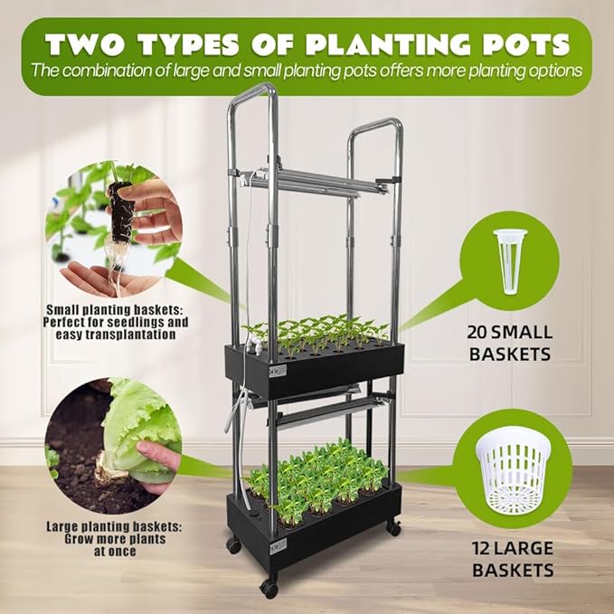 Upgraded Hydroponics Growing System, 2-Tier Indoor Hydroponic Garden with 32 Pods, Auto Water Circulation,Adjustable LED Grow Light, Smart Indoor Garden for Herbs, Vegetables, Climbing Plants
