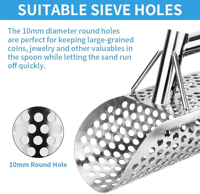 Metal Detecting Shovel, Stainless Steel Long Handle Sand Scoop, Metal Detecting Accessory, Underwater Treasure Hunting, Excavation (Pink Shovel Handle)