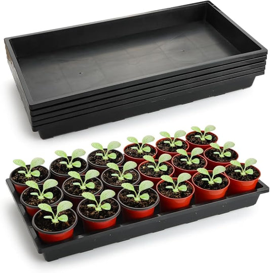 1020 Nursery Pot Trays 5 Pack, Plastic Flat Seed Starter Tray, Reusable Seedling Starting Tray for Holding and Carrying Plant Pots (Black)