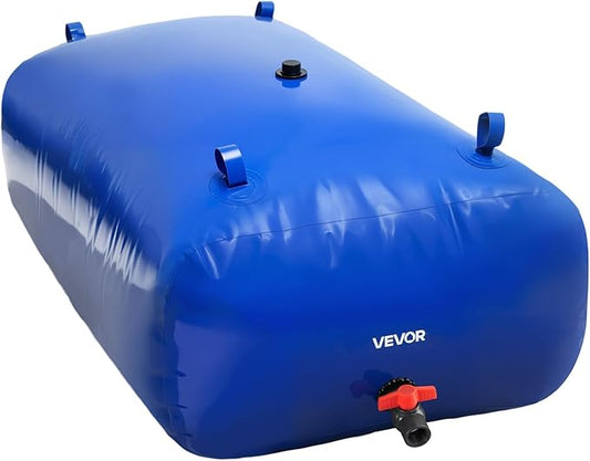 VEVOR Water Storage Bladder, 540L/142.7Gallon Water Storage Container Tank, 1000D PVC Large Capacity Soft Bag Bladder, Foldable Portable for Garden Irrigation, Camping, RV, Fire Prevention - Blue
