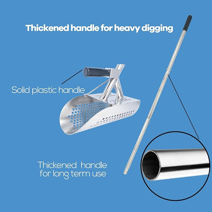 Sand Scoop for Metal Detecting, Heavy Duty Detector Scoop, Long Handle Stainless Steel Detecting Tool,Metal Shovel
