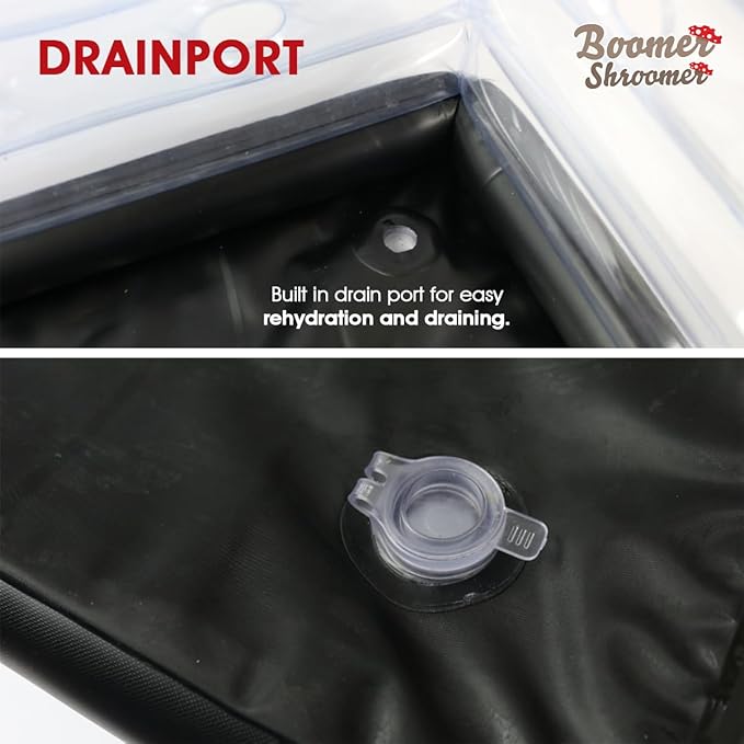 Boomer Shroomer Inflatable Monotub Kit, Mushroom Growing Kit Includes a Drain Port, Plugs & Filters, Removeable Liner [Patent No: US 11,871,706 B2]