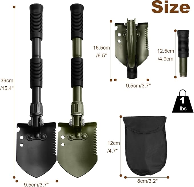 Folding Camping Shovel, Carbon Steel Multi-Tool Survival Shovel for Outdoor, Emergency, Hiking, Car Off-Road (2-Pack)