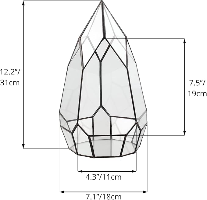 NCYP Modern Tabletop Black Glass Geometric Terrarium Container - Balcony Planter DIY Display Flower Pot for Succulent Fern - Miniature Botanical Fairy Garden, Large (No Plants, No Door)