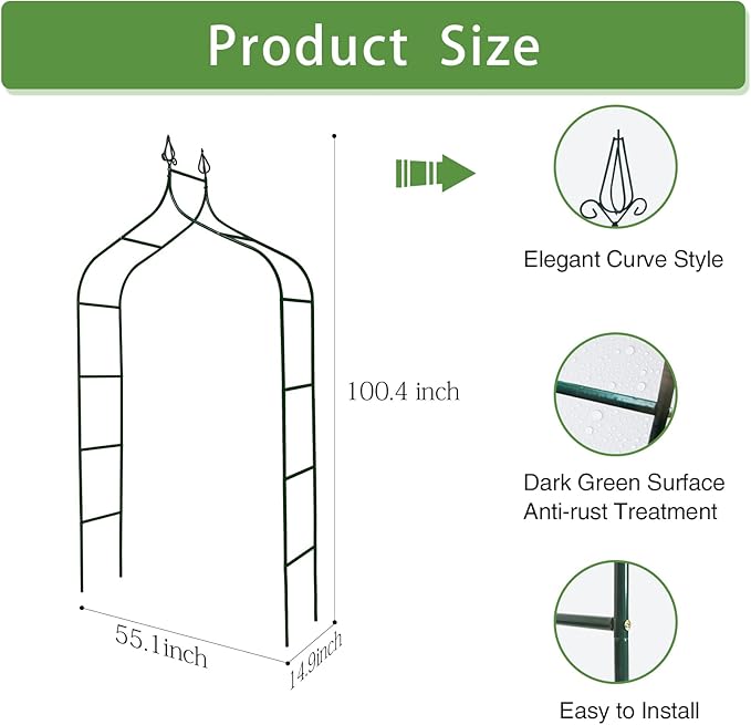 8.3 Ft H x 4.6 Ft W Metal Pergola Arbor for Various Climbing Plant Wedding Garden Arch Bridal Party Decoration Wide Arbor