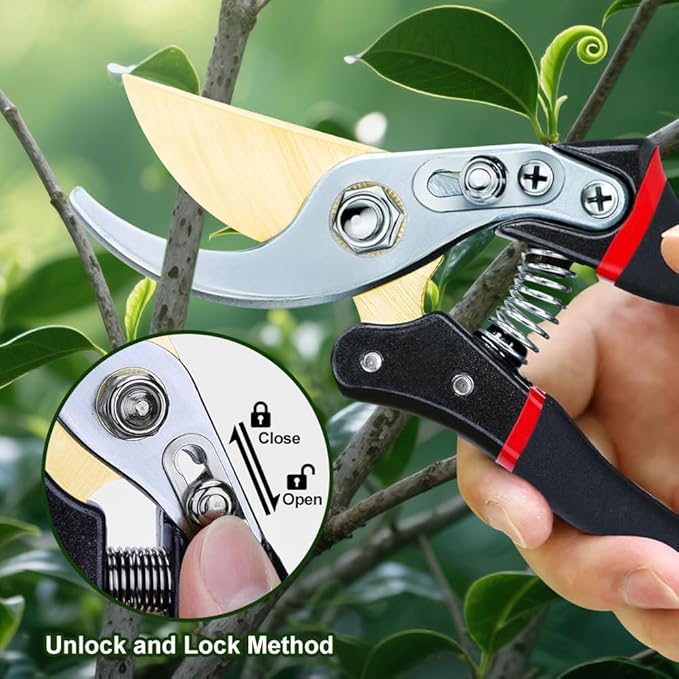 Garden Shears, Handheld Pruning Shears for Heavy Duty, Ergonomic Gardening Tools for Pruning Branches, Plants, Shrubs and Vines, Professional Sharp Garden Scissors (Japanese Garden Pruning Shears)