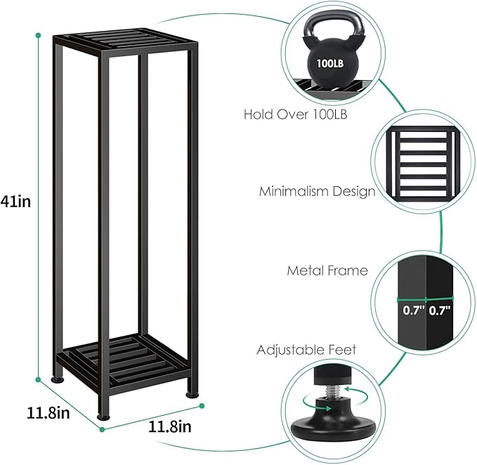 Plant Stand Indoor Outdoor, 41'' Tall Wrought Iron Plant Stands, 2 Tier Heavy Duty Metal Pedestal Stand Decorative Flower Stand for Patio Garden Deck Living Room