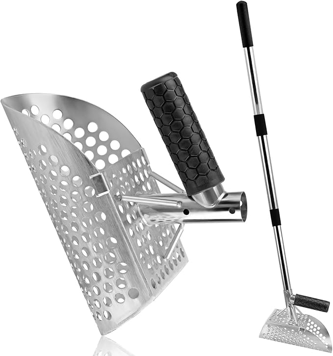 Sand Scoop for Metal Detecting,Heavy Duty Sand Sifter Scoop with Long Handle,Metal Detector Accessories, Beach Sand Shovel,Stainless Steel Sand Scoop for Underwater Treasure Hunting