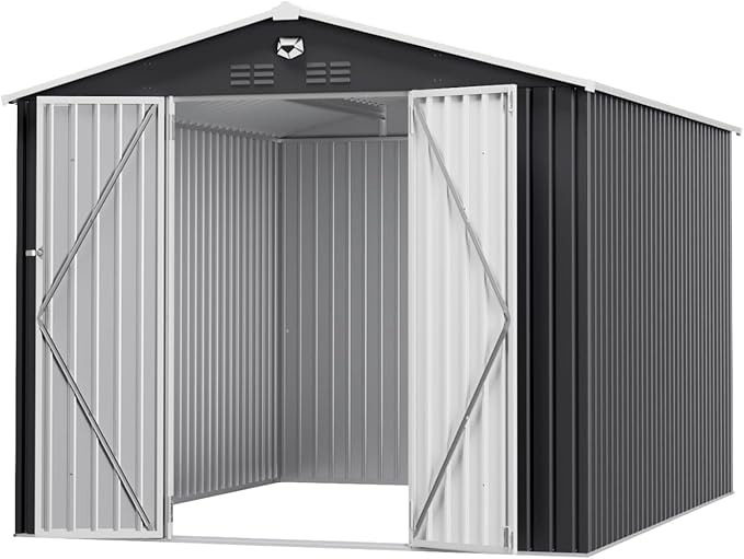 10x12 FT Outdoor Storage Shed, Metal Sheds & Outdoor Storage, Waterproof Sheds with Lockable Doors for Backyard (No Window)