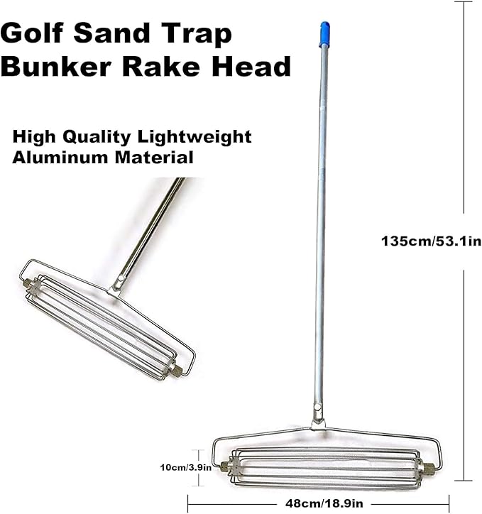 Roller Design Golf Course Rakes, Stainless Golf Sand Trap Bunker Simulator, Bunker Rake for High Jump Long Jump Track and Field Sandy Golf Course