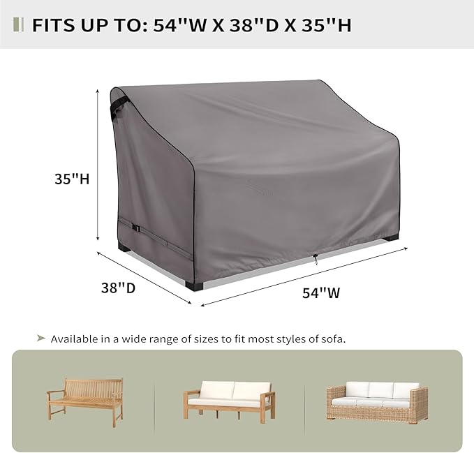KylinLucky Outdoor Furniture Covers Waterproof, 3-Seater Patio Sofa Cover Fits up to 54W x 38D x 35H inches