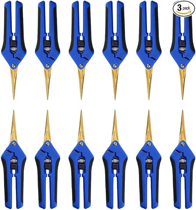 3 Packs Garden Pruning Shears with Curved Blades Trimming Scissors, Gardening Hand Pruning Snips Titanium Coated Precision Bonsai Pruning Shears, Convenient Flower Cutters(Blue)
