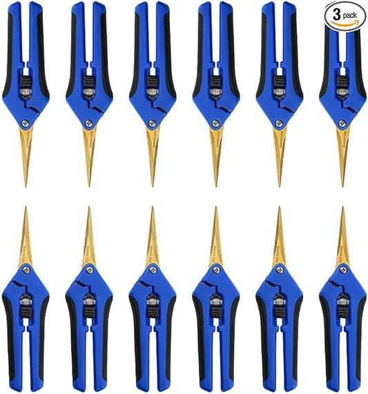 3 Packs Garden Pruning Shears with Curved Blades Trimming Scissors, Gardening Hand Pruning Snips Titanium Coated Precision Bonsai Pruning Shears, Convenient Flower Cutters(Blue)