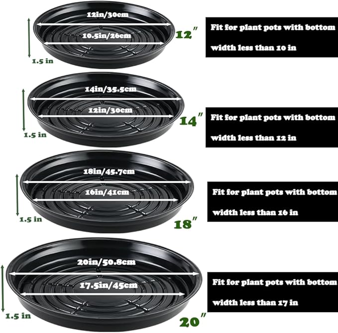30 Packs 20" Extra-Large Plant Saucers for Indoor Outdoor Use Heavy Duty Plastic Plant Plate Dish for Planter Bulk Round Flower Pot Drip Trays to Catch Water 4 to 20 Inch, Black