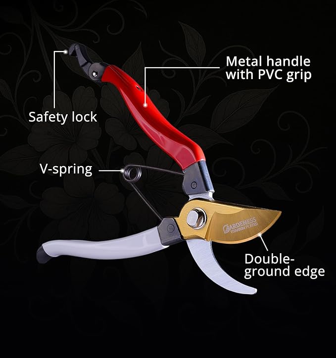 Gardeness Japanese Titanium Pruning Shears, Lightweight SK5 Bypass Garden Secateurs – Easy-Grip Hand Pruners for Women, Roses, Bonsai, Trimming & Everyday Gardening