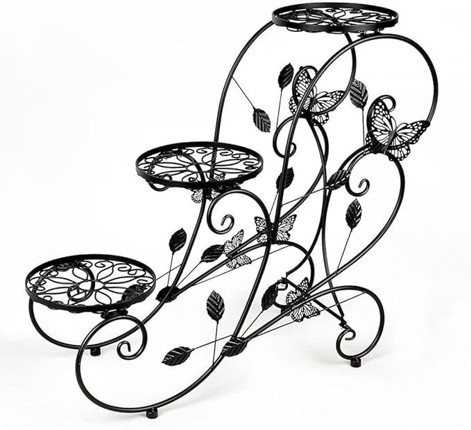 HLC Metal Plant Stand 3 Tier Flower Pot Holder Indoor Outdoor Plant Display Shelf Rack for Garden, Balcony, Patio, Corner, Living Room, Black