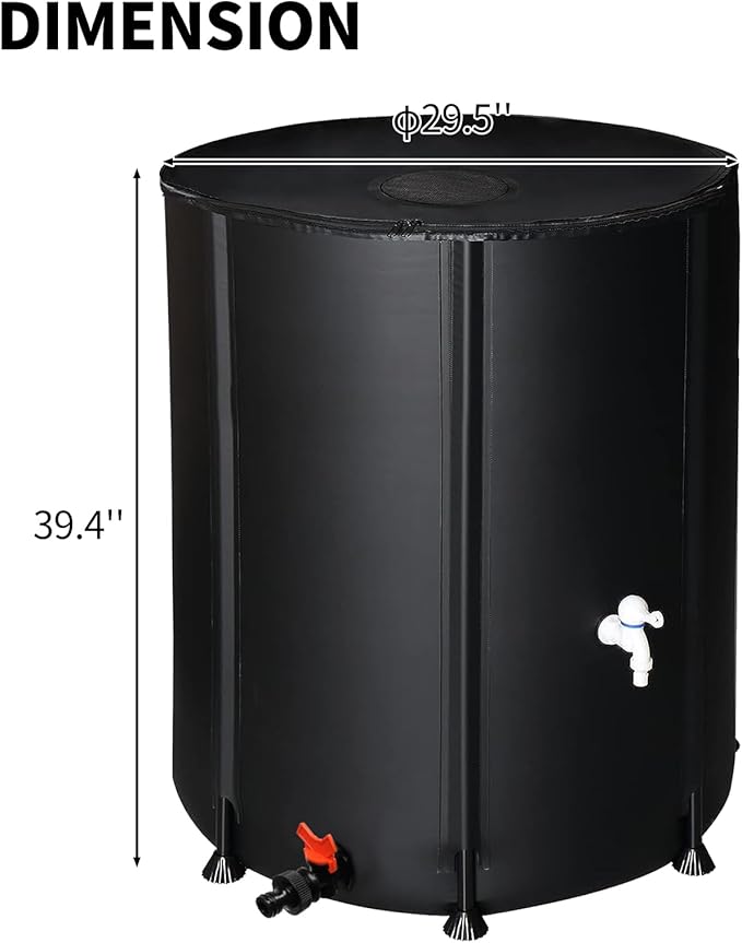132 Gallon Collapsible Rain Barrel, Folding Water Storage Container, Portable Rain Collection, Water Storage Tank PVC for Garden Water Catcher with Screen Mesh Protector and 3/4 Faucet Black