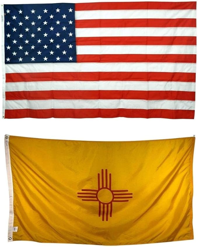 3x5' New Mexico & 3x5' United States Flag Bundle - Durable All Weather Nylon & Reinforced Fly End Stitching - Made in The USA