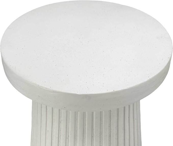 Galt International 18" Modern White Resin Terrazzo-Style Fluted Base Round Top Side Table Stool Mid-Century Modern End Table Home Decor Indoor Design