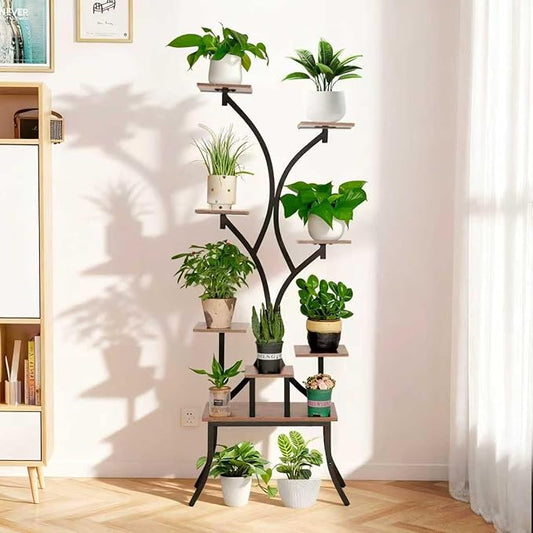Plant Stand Indoor with Grow Lights 63 Tall Plant Shelf, Lighted Corner Plant Stands for Indoor Growing 8 Tiered Large Flower Holder C-Shaped Decorative Rack for Living Room Black (8 platforms)