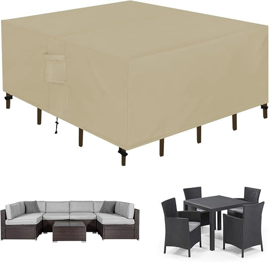 Easy-Going Square Patio Furniture Cover Waterproof Outdoor Dining Table and Chair Cover Anti-UV Outside Sectional Sofa Set Covers (76"L x 76"W x 28"H, Camel)