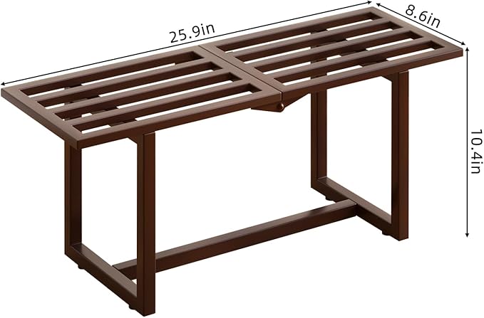 2 Pack Metal Plant Stand Indoor, Outdoor Iron Plant Shelf, Heavy Duty Slatted Display Shelf for Patio Balcony Garden Living Room Load Bearing 330 LB 26" L x 10.4" H x 8.6" W 1 Tier Coffee
