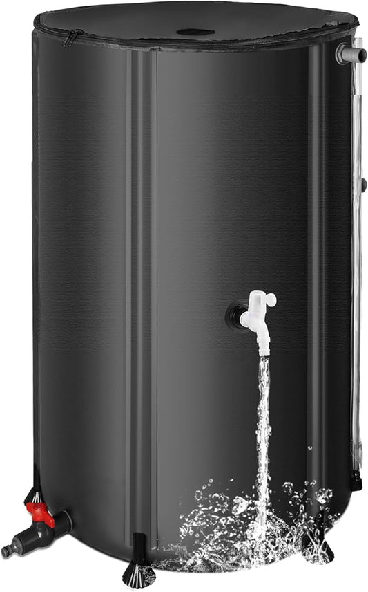 Collapsible Rain Barrel Water Collection System - 100 Gallon Portable Water Storage Tank,Foldable Rainwater Collect System Downspout, Water Catcher Container with Filter, Spigots＆Overflow Kit,Black