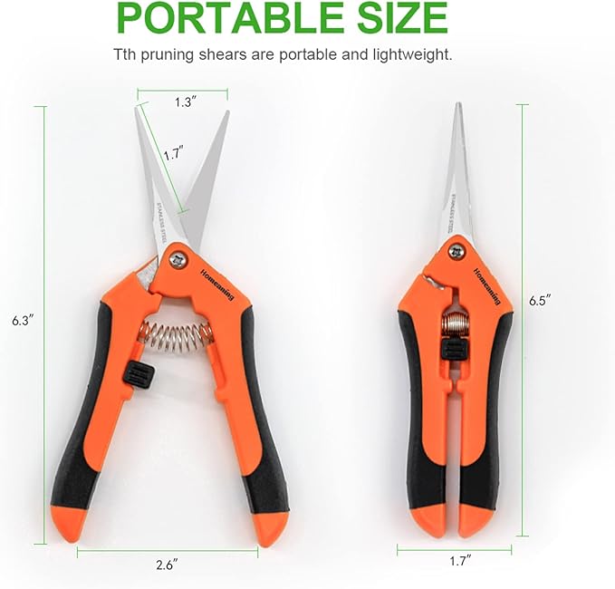 6 Packs Garden Pruning Shears with Straight Blades Trimming Scissors, Gardening Hand Pruning Snips Titanium Coated Precision Bonsai Pruning Shears, Convenient Flower Cutters (Orange)