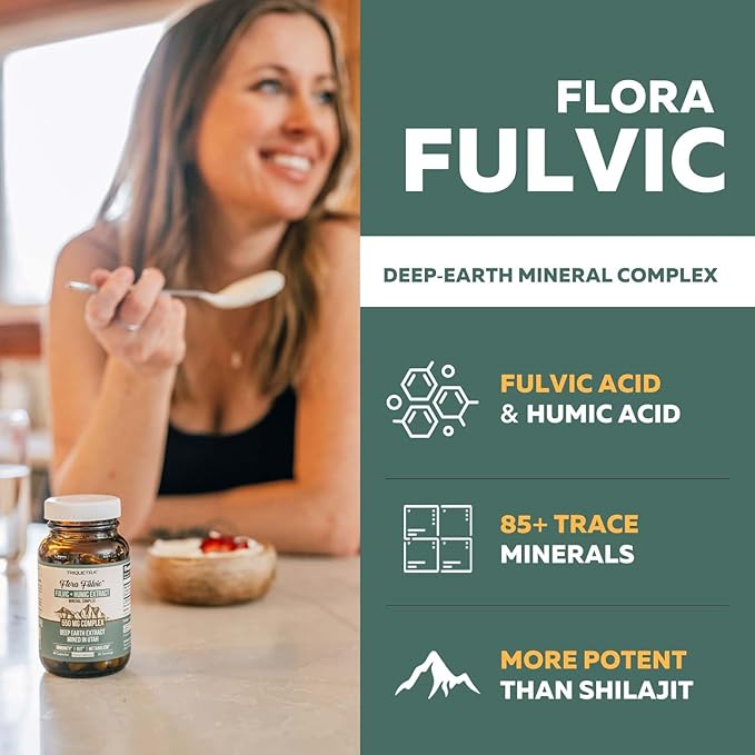 Flora Fulvic | Fulvic Acid + Humic Acid Complex – 550 mg |Mined in Utah, Prehistoric Deep Earth Extract | Immunity, Gut, Digestion – Natural Trace Mineral Complex, Fulvic Acid Supplement – 3-Pack
