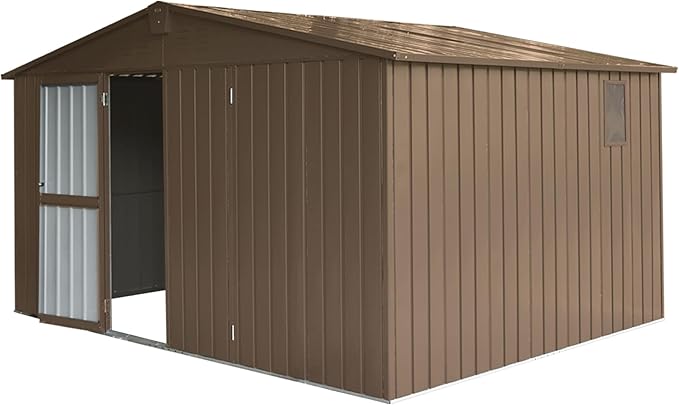11x9ft Outdoor Storage Shed with Windows, Galvanized Steel Garden Shed, Lockable Double Doors and 16 Vents, Large Capacity Utility Tool Storage for Backyard Patio