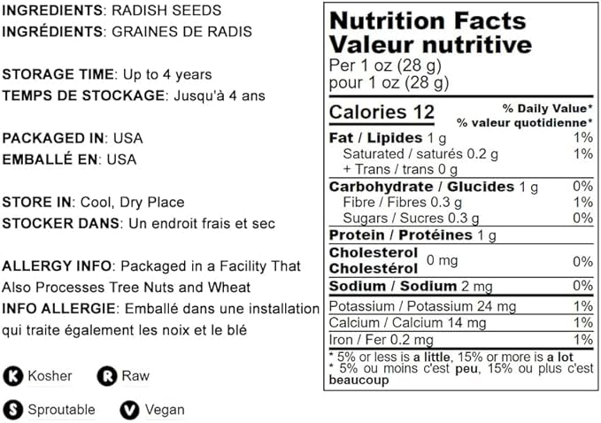 Food to Live Radish Seeds for Sprouting, 8 Ounces – Edible Seeds, Pure, Vegan, Kosher, Bulk. Rich in Vitamin C. High Germitation Rate. Grow Sprouts, and Microgreens for Salad, Sandwiches, Rolls.