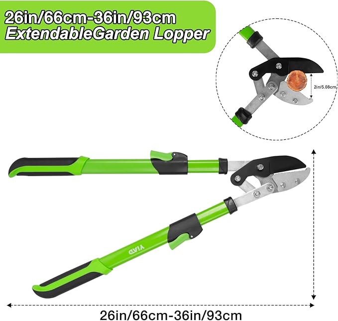 Telescopic Anvil Loppers 26-36", Compound Action Branch Cutter, 6-Position Adjustable Handles， Ergonomic Non-Slip Grips, Heavy Duty for Garden & Farm Pruning Tasks