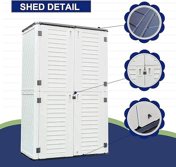 Kinying Outdoor Storage Cabinet, Vertical Storage Shed Perfect to Store Patio Furniture, Garden Tools Accessories,Bike,Beach Chairs and Lawn Mower, 4x2.5 Feet off-white-02B