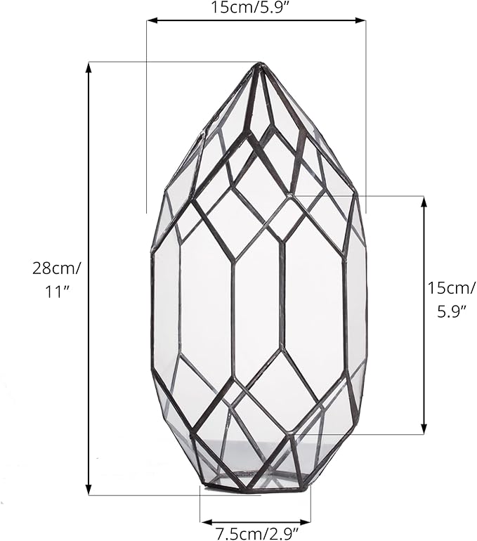 NCYP 6.5 x 5.9 x 11 Inches Geometric Glass Terrarium for Succulent, Air Plants - Large Irregular Clear Planter Pot, Indoor Tabletop Centerpiece, Wedding Garden Decor, Black (No Plants)