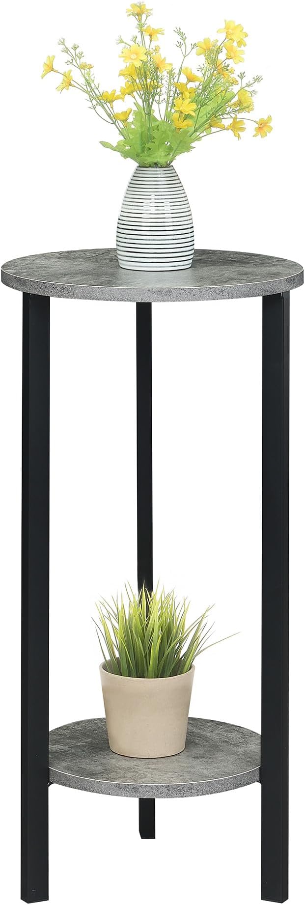 Convenience Concepts Graystone 2 Tier Tall Plant Stand 31" - Industrial Stand for Plants, Vases, and Antiques, Urban Modern Design for the Living Room, Hallway, Entryway, Cement/Black