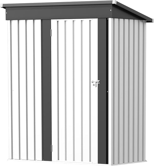 GUNJI 5 x 3 FT Shed Outdoor Storage Shed Metal Garden Shed with Lockable Door Outside Waterproof Tool Shed for Backyard, Patio, Lawn (White)