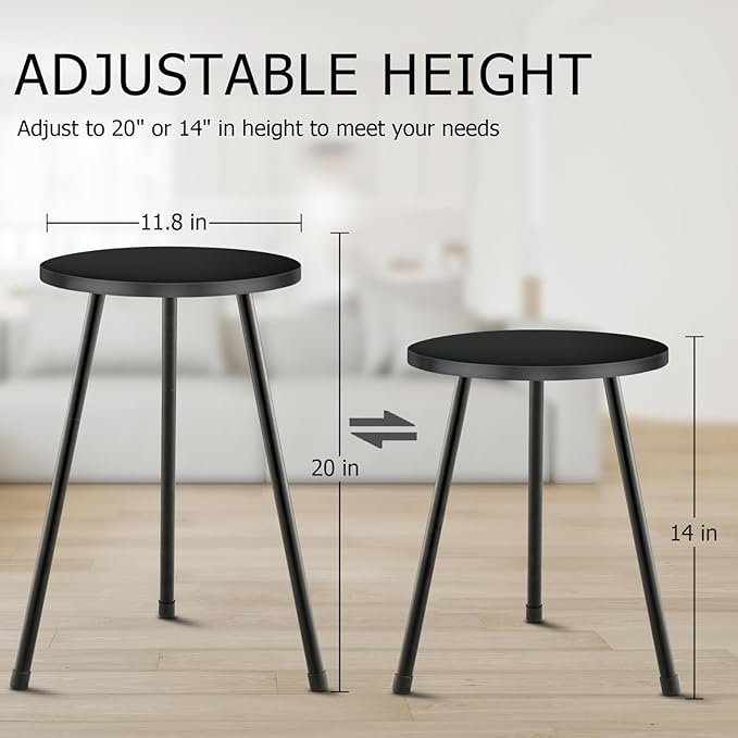 Black Tall Plant Stand Indoor Set of 2, Mid Century Wood Plant Table for Flower Pots, Metal Plant Holder, Modern Home Decor Small Round Side End Table (11.8"x20")