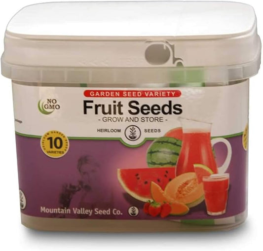 Survival Storage Fruit Seeds - 10 Varieties - Over 2,000 Non-GMO Melon, Berry & Pumpkin Seeds - Non-Hybrid, Open Pollinated - Long Shelf Life Emergency Seed Vault