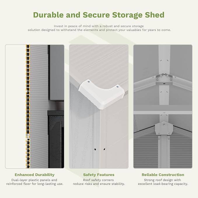 Patiowell 6x10FT Outdoor Storage Shed with Floor, Plastic Resin Garden Shed with Lockable Door, Windows, Weather-Resistant for Lawn Mower, Tool & Backyard Storage (Light Grey)