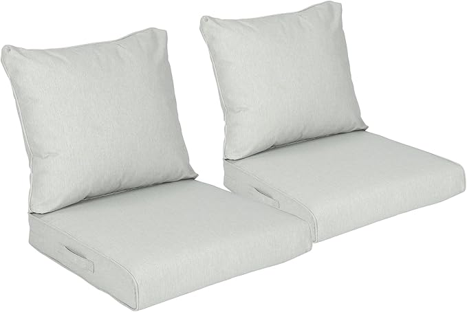 Aoodor 25" x 25" Patio Deep Seat Cushion Set, Water Resistant & Fade Resistant Outdoor Furniture Cushions with Adjustable Straps for Patio, Deck, Garden, Set of 2, Grey