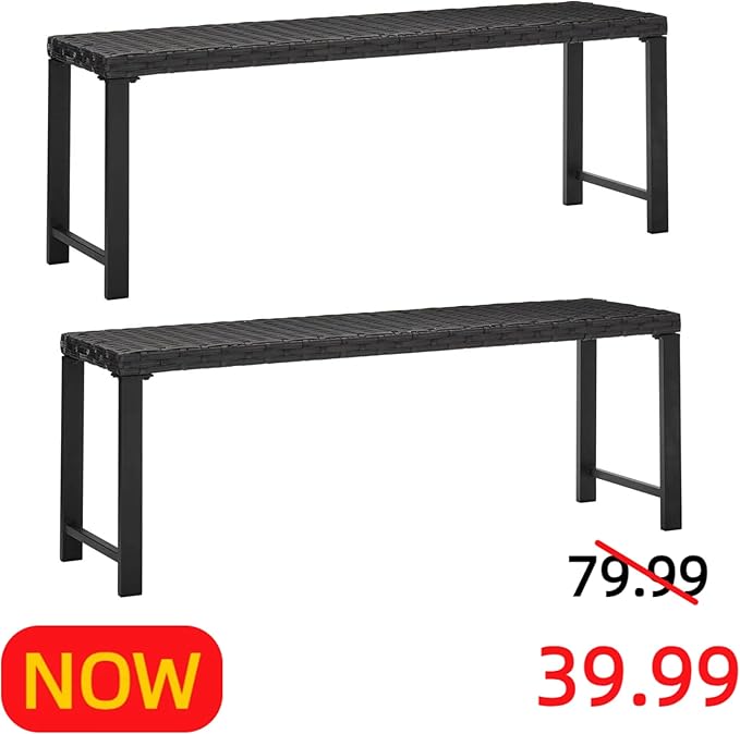 46" Outdoor Rattan Backless Bench Set of 2, All-Weather Patio Garden Bench for Backyard, Porch, or Lawn, Durable Steel Bench for Outdoor Spaces