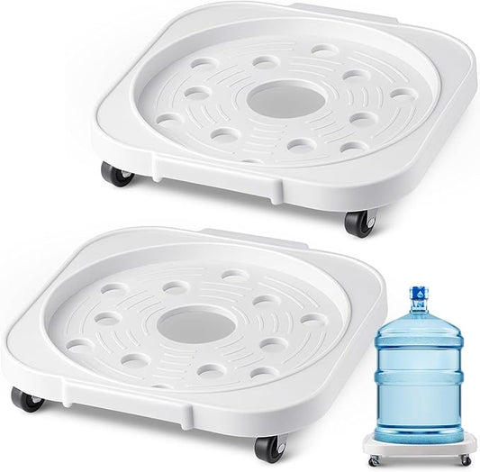 2 Pack 5 Gallon Water Bottle Jug Caddy with 4 Rolling Swivel Casters Wheels 5 Gallon Bucket Dolly for Heavy Duty Garden Flower Pot Movers, Plant Stroller, 11" Inside Diameter (White)