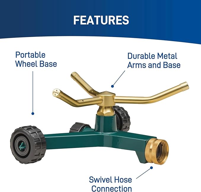 2-Pack Orbit 58257N 3-Arm Metal Sprinkler with Wheel Base - Durable 3-Arm Sprinkler with Convenient Wheel Base