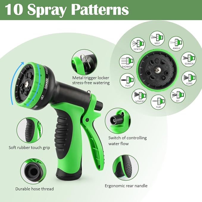 5 Gallon Nursery Pots (20-Pack) + 50ft Garden Hose with Spray Nozzle 2P + 3-in-1 Soil Tester 2P for Moisture/Light/pH | All-in-One Gardening Kit for Indoor/Outdoor Plants