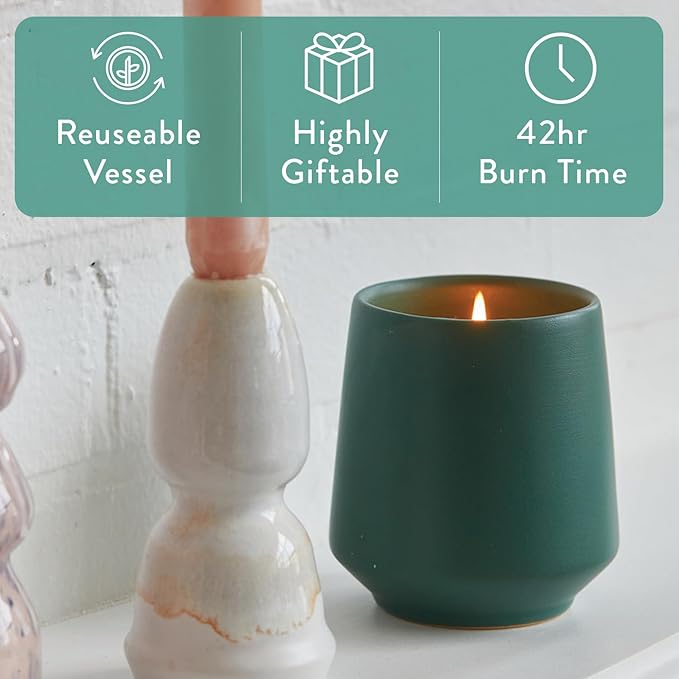 Modern Sprout Rooted Candle - 2 in 1 Tonka Bean Scented & Soy Candle with Seeds That Grows into Thyme Plant - 6 oz w/ 42 hr Burn time in Matte Glaze Ceramic Vessel Ideal for Indoor Herb Garden