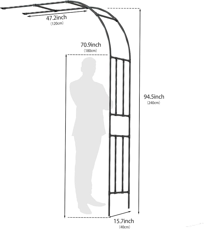 Half Garden Arch Trellis, Trellis Arch for Climbing Plants Outdoor, 7.9FT MetalGarden Arbor, Garden Trellises for Patio Lawn Backyard, Large Garden Archway Decoration Black 47.2" x 94.5in