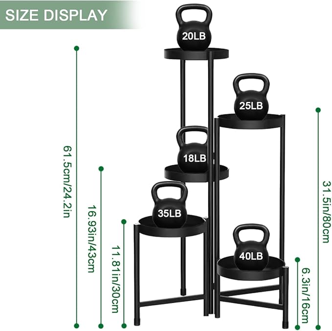 5 Tier Metal Plant Stand, Heavy Duty Corner Plant Holders Indoor Outdoor, Flower Pot Holder Display Rack for Patio Balcony Garden Living Room Bedroom