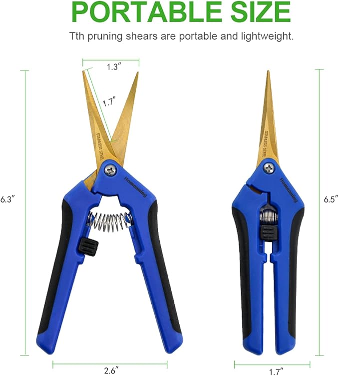 6 Packs Garden Pruning Shears with Curved Blades Trimming Scissors, Gardening Hand Pruning Snips Titanium Coated Precision Bonsai Pruning Shears, Convenient Flower Cutters(Blue)