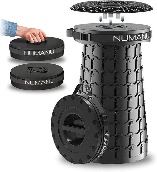 NUMANU 19.7" 2025 Upgraded XXL Collapsible Stool & Cushion, Taller & Wider 1000lbs Max Weight, Heavy Duty Portable Stool, Retractable Telescopic Seat Folding Chair or Travel Footrest for Outdoors