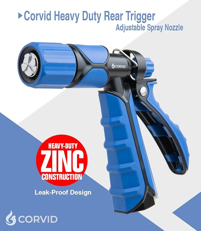 20-Pack Corvid Heavy Duty Rear Trigger Adjustable Spray Hose Nozzle – Durable Zinc Construction with Adjustable Stream Control – Ideal for Car Washing, Lawn & Garden, and Outdoor Cleaning Tasks